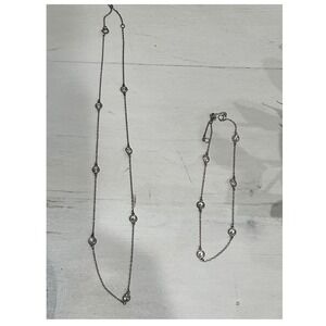 Silver Tone Chain Necklace anklet Set Cubic‎ Zirconia Sparkle with gift bag